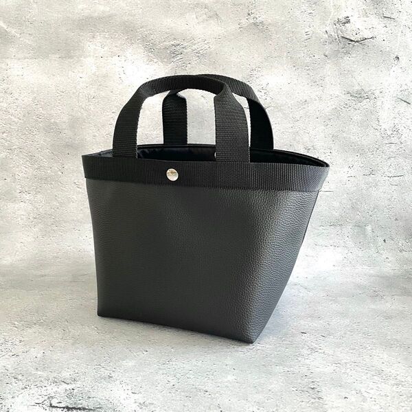 ハンドメイド 舟形トートバッグ フェイクレザー ブラック