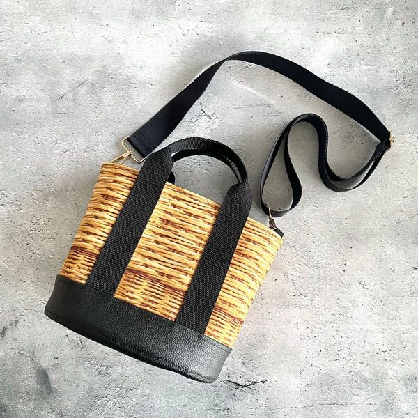 ハンドメイド かご柄トートバッグ カゴバッグ 2way ショルダーバッグ