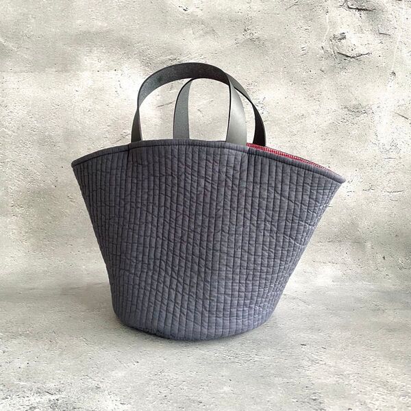 ハンドメイド 丸底 マルシェバッグ ヌビバッグ キルティング ネイビー