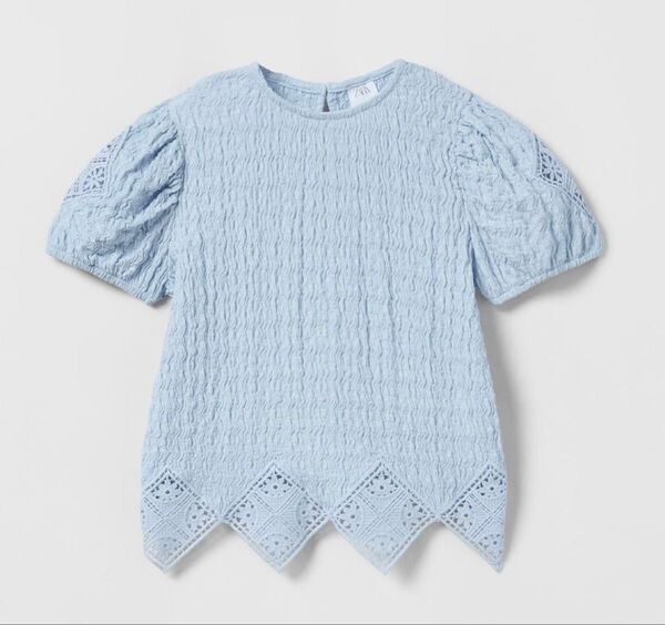 【新品】ZARA ザラ カットソー 半袖 リブtシャツ ブルー 130cm 女の子