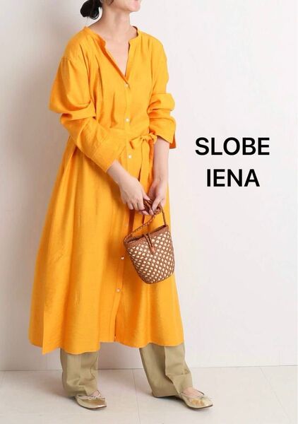 【SLOBE IENA】リネン混シャツスキッパーワンピース