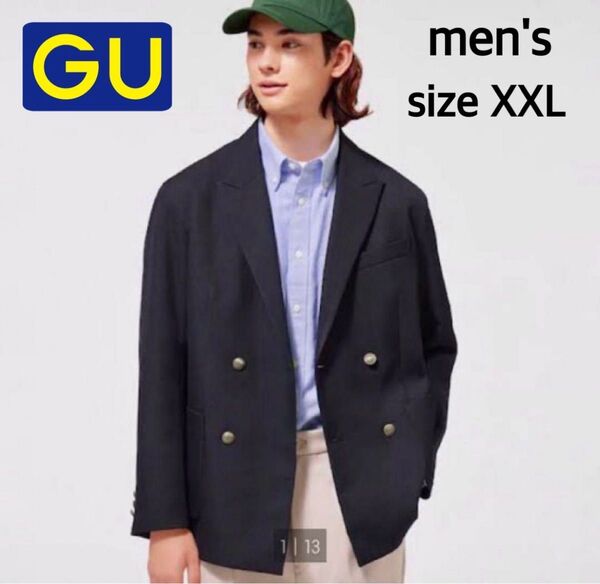 【極美品】GU ジーユー ダブルブレスト紺ブレ 金ボタン メンズ XXL 大きいサイズ ネイビー