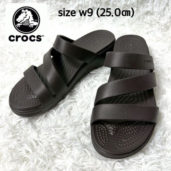 【未使用品】crocs ボカ ストラッピー ウェッジ サンダル 厚底 軽量 ブラウン W9 25cm