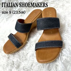 【美品】ITALIAN SHOEMAKERS ストラップミュール 23.5cm ネイビー×ブラウン