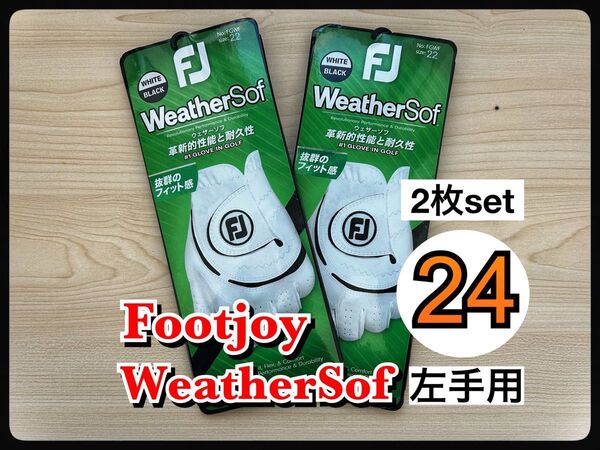 【2枚】24cm フットジョイ ウェザーソフ ゴルフ グローブ 手袋 ウェザーソフ グローブ フットジョイ 手袋 左手用 白