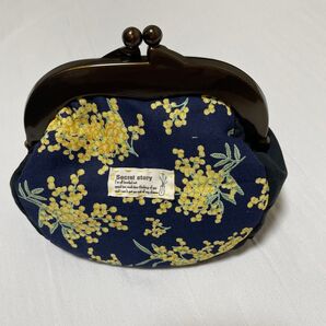 ハンドメイド 大きめがま口 ふわふわミモザ柄