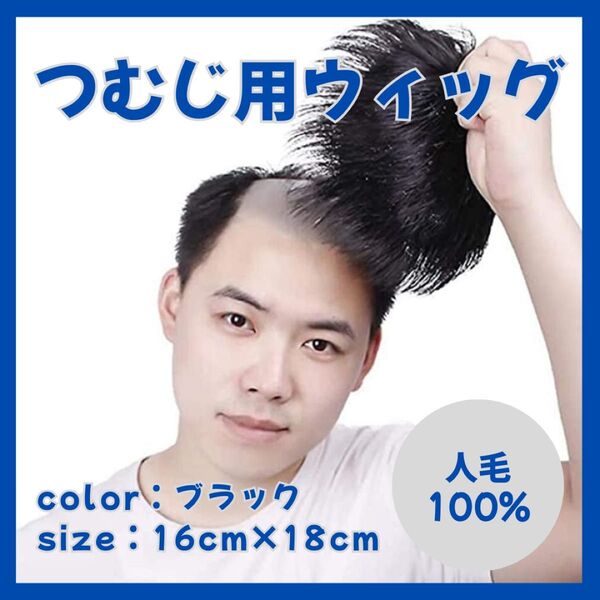 【つむじ用】ウィッグ 頭頂部 人毛100% 部分 カツラ 薄毛 白髪 対策 高品質 メンズ 男性 ボリューム ブラック
