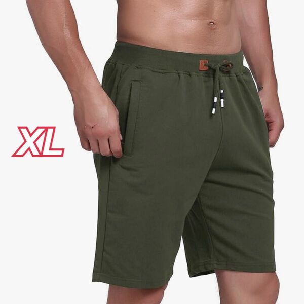 メンズハーフパンツ【XL】半ズボン 短パン 5分丈 ランニング カーキー