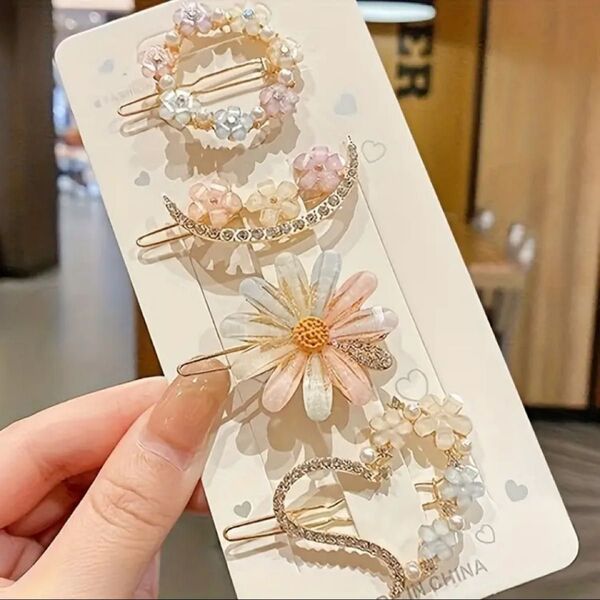 ヘアピン 4個セット ラインストーン フラワー 花 可愛い