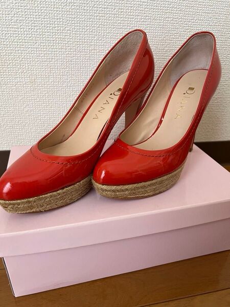 DIANA ダイアナ エスパドリーユ風 パンプス レッド 23.5cm