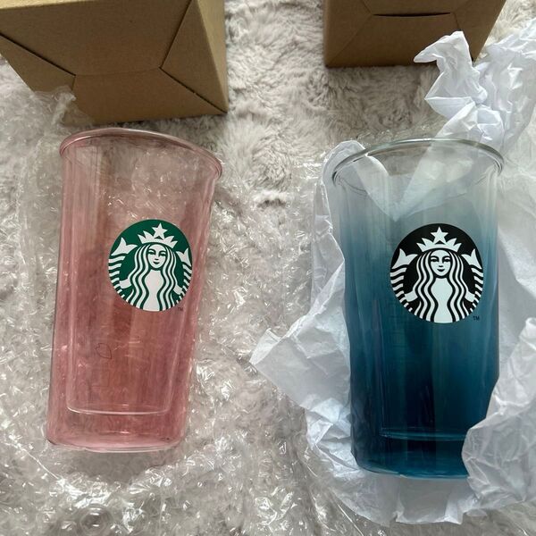 スターバックス ダブルウォール耐熱グラス ピンク ブルー