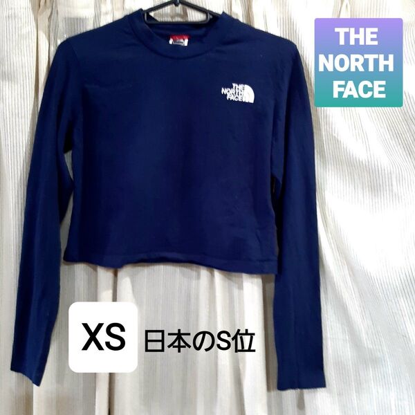THE NORTH FACE ショート丈トップス ネイビー XS 日本サイズS相当 長袖 クロップド ヘソ出し Tシャツ ロンT