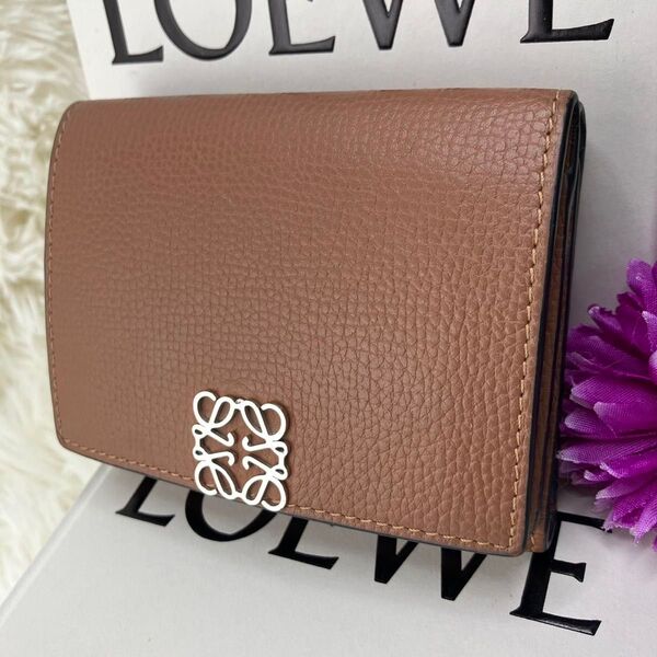 極美品 LOEWE トライフォールドウォレット アナグラム レザー 付属品完備