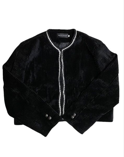 美品◆【ALUDE】black corduroy short jacket アルード コーデュロイ ショート ジャケット 黒 短丈