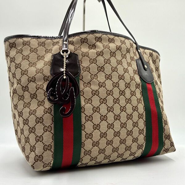 美品 GUCCI グッチ 211970 シェリーライン トートバッグ ショルダーバッグ キャンバス GG柄
