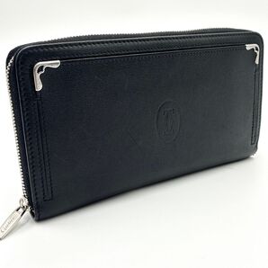 美品 カルティエ マスト ドゥ ラウンドファスナー ラウンドジップ 長財布 ブラック レザー