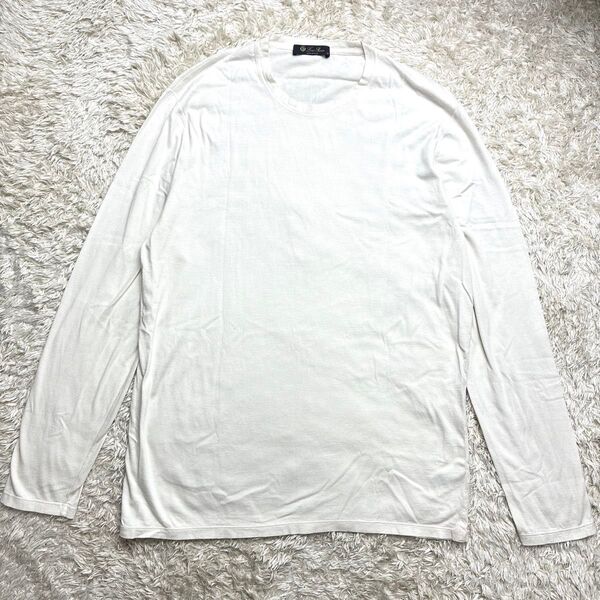 美品 ロロピアーナ 長袖 Tシャツ 丸首 ユニセックス カシミヤ混 カットソー コットン Mサイズ