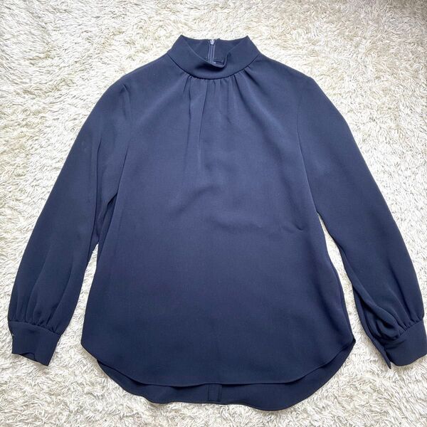 極美品 23SS Theory セオリー スタンドカラーブラウス 長袖 ネイビー S