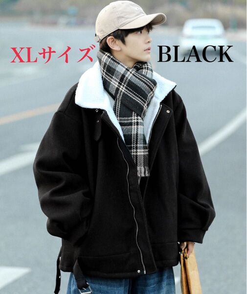 【neos -addictive design-】ビッグシルエット 裏ボア バルーンスリーブ コート ジャケット BLACK XL