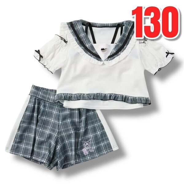 新品タグ付き★ 完売品!サンリオ クロミ 水着 3点セット 130cm rabyraby ラッシュTシャツ インパンツスカート