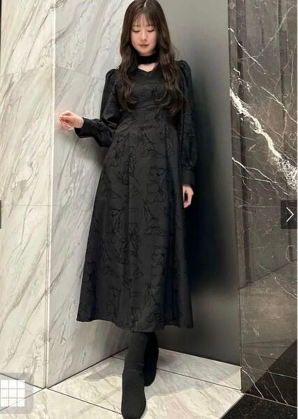 GRL 花柄バックリボンフレアワンピース 【tw1112】ブラック Sサイズ 完売品 チョーカー風