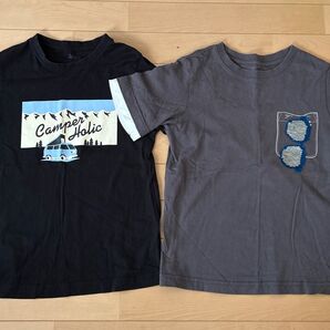 GU BOYS キャンプ&スパンコール半袖Tシャツ 2枚セット 140