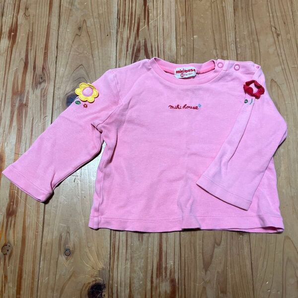 ミキハウス ピンク長袖Tシャツ 80cm