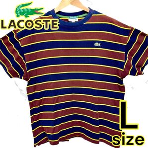 LACOSTE for BEAMS ラコステ ビームス ボーダー柄 半袖 Tシャツ L ゆったりサイズ ストリート系 刺繍 ロゴ