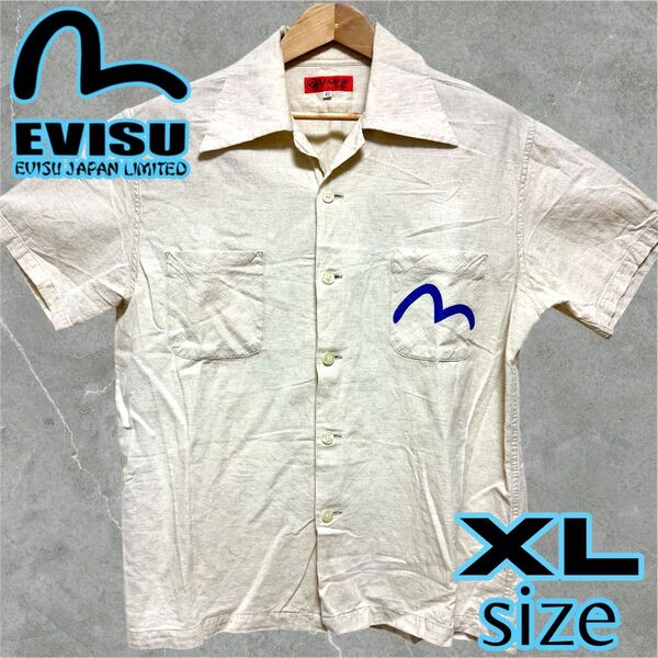 XL EVISU エヴィス YAMANE ヤマネ 半袖 ワークシャツ リネンシャツ ゆったりサイズ シンプルデザイン シャツ 42