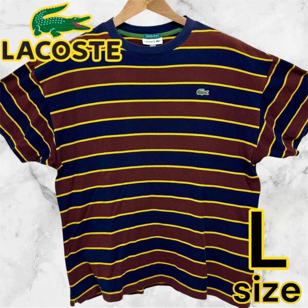 LACOSTE for BEAMS ラコステ ビームス ボーダー柄 半袖 Tシャツ L ゆったりサイズ ストリート系 刺繍 ロゴ