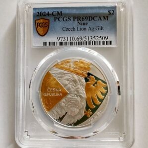 ニウエ チェコ ライオン 2ドル プルーフ銀貨 金メッキ 2024 PR69DCAM PCGS