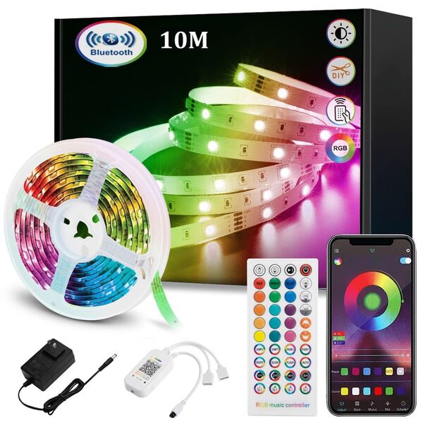 #5I31【長さ10m】LEDテープライト Bluetooth 音楽 音声制御 アプリ制御 リモコン 携帯対応 5050 RGB
