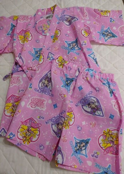 【新品】アイドルプリキュア 甚平 夏祭り ピンク 花火 幼稚園 保育園 ピンク 総柄 女の子 じんべい