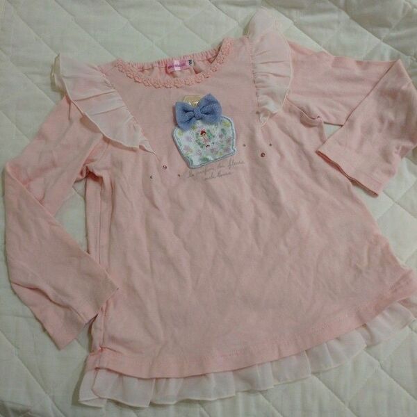 【中古】ミキハウス リーナ 香水 長袖Tシャツ ロンT フリル りぼん 保育園 子供服 カットソー キッズ 女の子