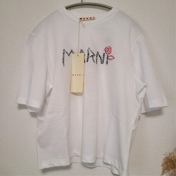 人気★MARNI ロゴ刺繍 Tシャツ 半袖 14Y ホワイト