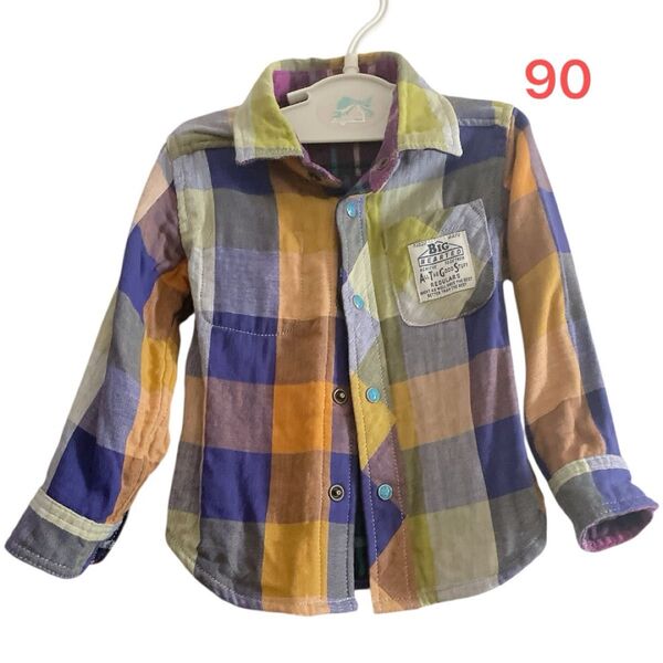 F.O.KIDS カラフル チェック柄 シャツ リバーシブル 2way 90㎝ 綿100% 長袖シャツ