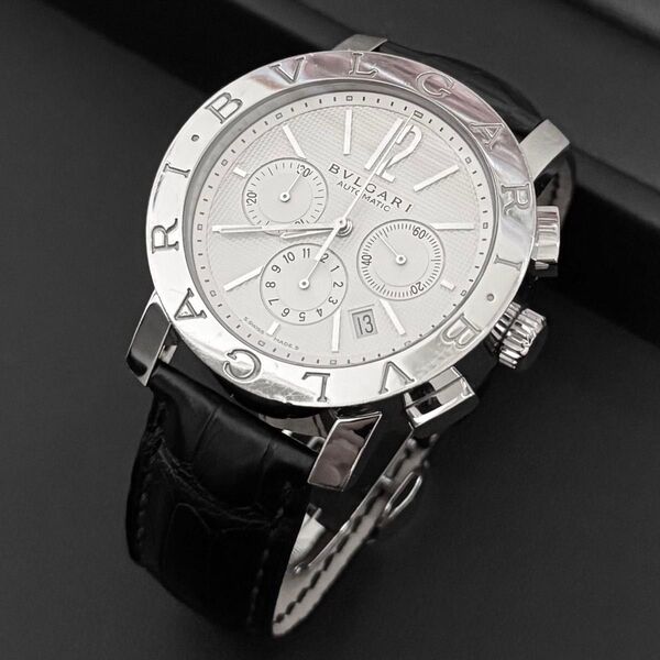 【完動品】BVLGARI ブルガリ BB42SLCH ブルガリブルガリ 白文字盤 Dバックル クロノグラフ SS 自動巻き メンズ