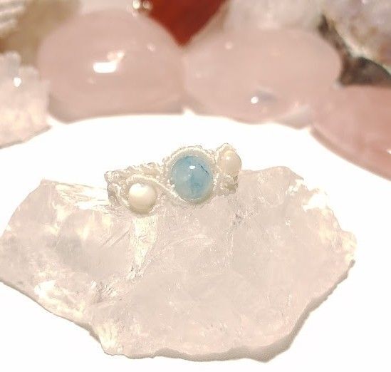 【ハンドメイド】ラリマーマクラメリング白 約12号【天然石】