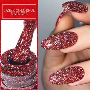 レーザーカラフル ネイルジェル 7ml レッド 赤 ソークオフ ジェルネイル ポリッシュ 12