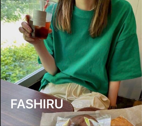 FASHIRU Tシャツ リネンライクイージー Tシャツ トップス 半袖 グリーン