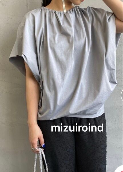 mizuiroind ミズイロインド ネックギャザープルオーバーTシャツ グレー 半袖カットソー FREE