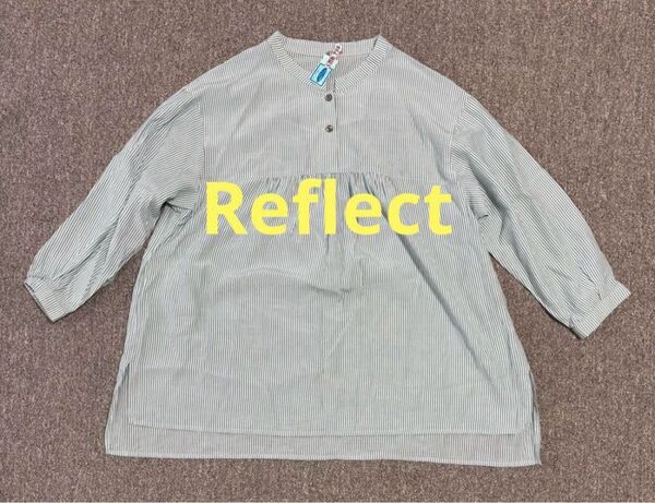 Reflect グリーン ストライプ 切り替えデザイン バンドカラー ブラウス