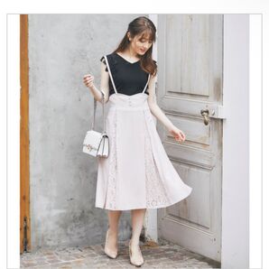 くるみボタン付きフラワーレース切替ジャンパースカート tocco closet ジャンスカ ワンピース ジャンパースカート