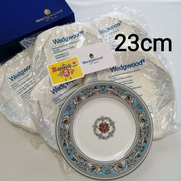《未使用保管品》WEDGWOOD ウェッジウッド 23cm×6枚 ディナープレート フロレンティーンターコイズ/黒壺・英国製
