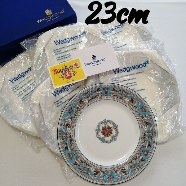 《未使用保管品》WEDGWOOD ウェッジウッド 23cm×6枚 ディナープレート フロレンティーンターコイズ/黒壺・英国製