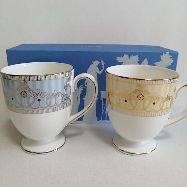 《未使用保管品》 WEDGWOOD ウェッジウッド ペア マグカップ アレクサンドラ シャンパン&ブルー