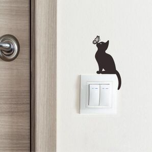 ライトスイッチ装飾ステッカー 猫&蝶★ウォールデカール インテリア壁飾り ホームデコレーション アート catネコ★→数量変更可!