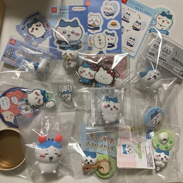 ちいかわ ハチワレ マクドナルドシール キーホルダーにもなるアクリルスタンド ならぶんです。ソフビフィギュア3