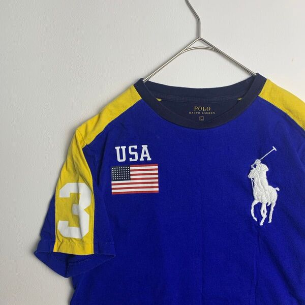 ポロラルフローレン POLO RALPH LAUREN Tシャツ ビッグポニー ロゴ刺繍 USA 国旗 L