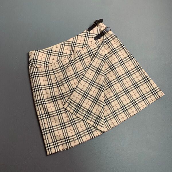 【極美品】バーバリーブルーレーベル BURBERRY BLUE LABEL ラップスカート 総柄 ノバチェック 革ベルト y2k